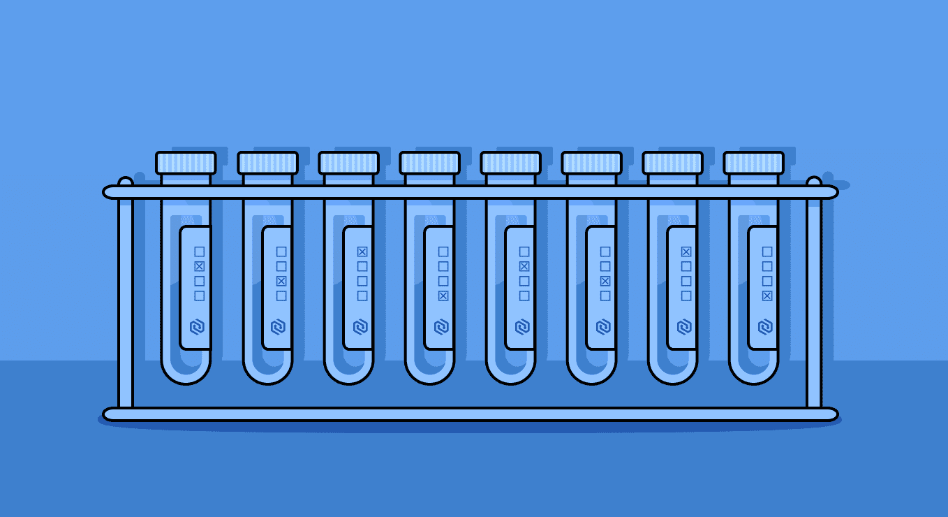 A line of test tubes against a blue background