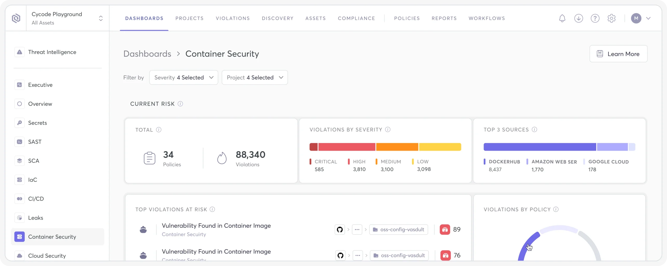 Container Security Scanning from Development to Deployment dashboard
